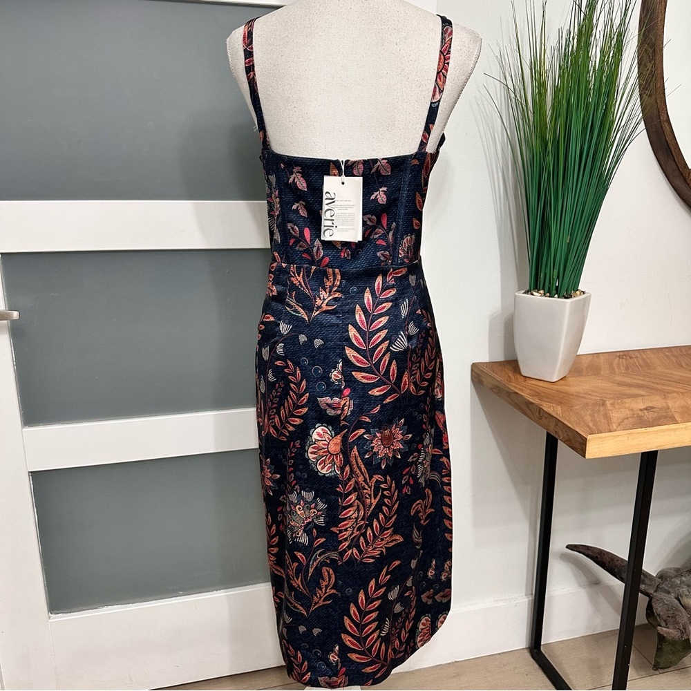 Averie Halley Draped Floral Midi Dress Cobalt Blue SZ XL Wedding Guest Chic NWT - Picture 9 of 9